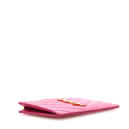 Saint Laurent Grain De Poudre Matelasse Chevron Monogram Fragments Zippered Card Case Fresh Fuxia 4 of 6