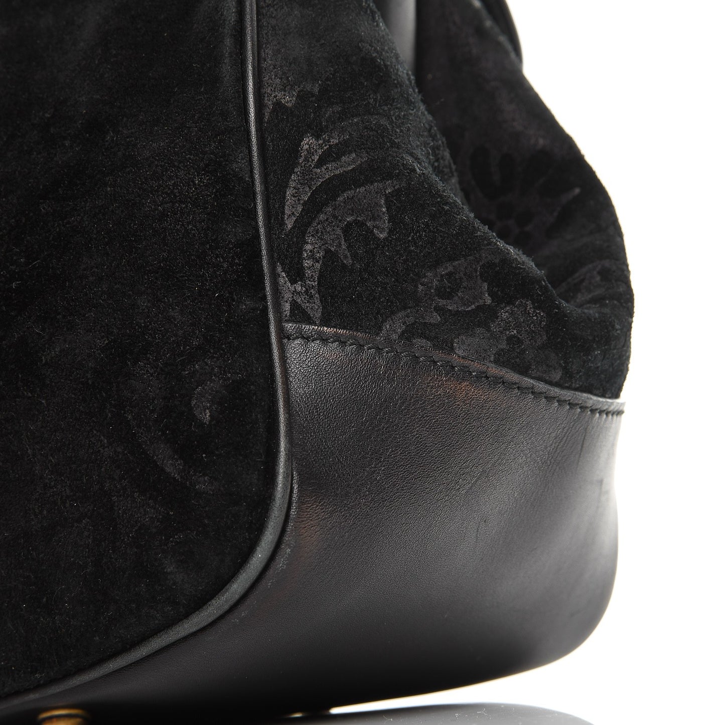 Nubuck Brocade Medium Lady Stirrup Top Handle Black
