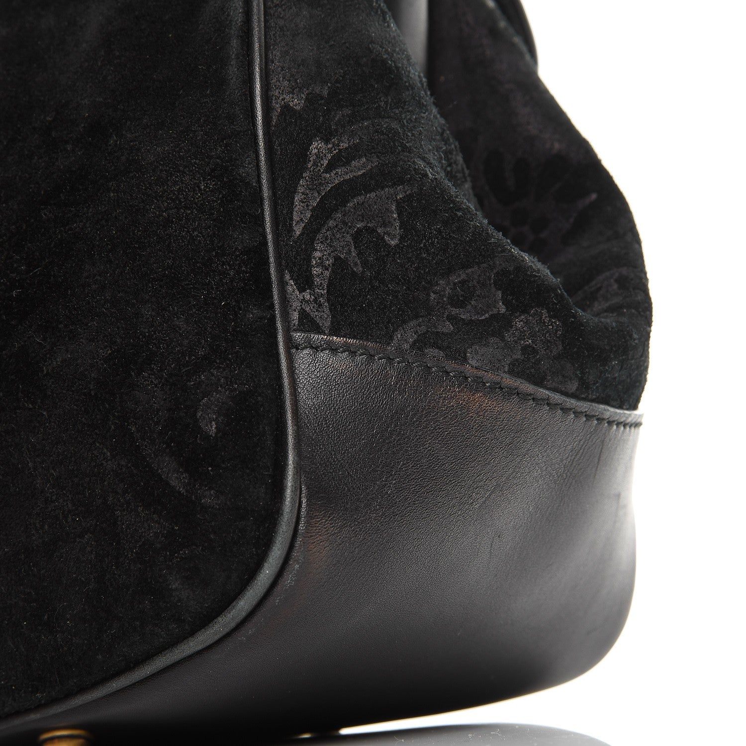 Gucci Nubuck Brocade Medium Lady Stirrup Top Handle Black 9 of 17
