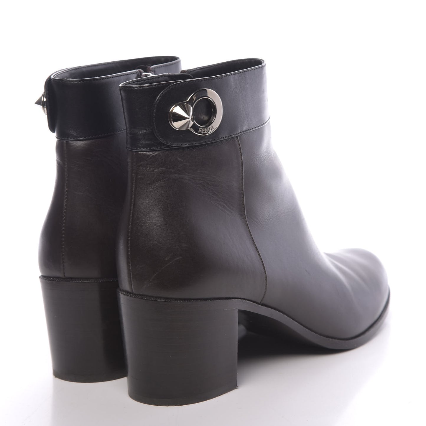 Calfskin Square Heel Short Booties 40.5 Black