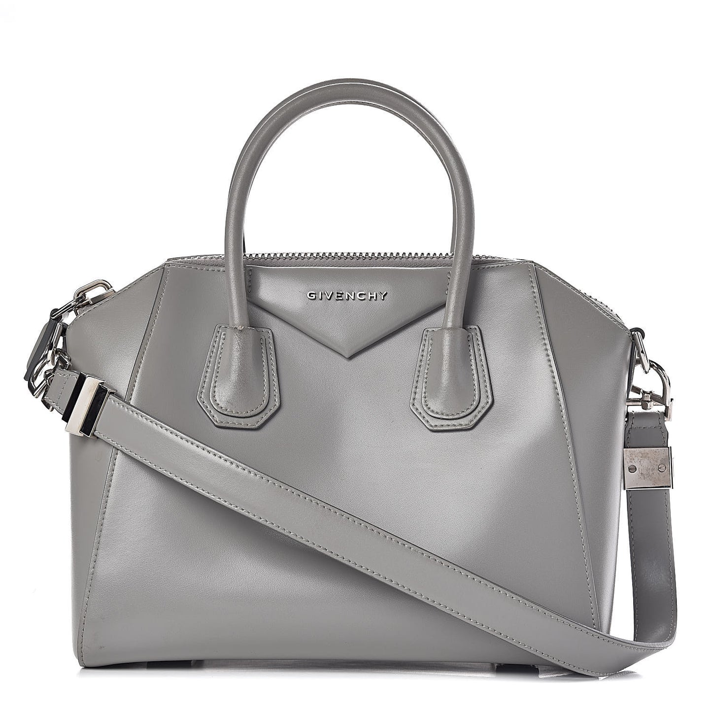Shiny Lord Calfskin Small Antigona Pearl Grey