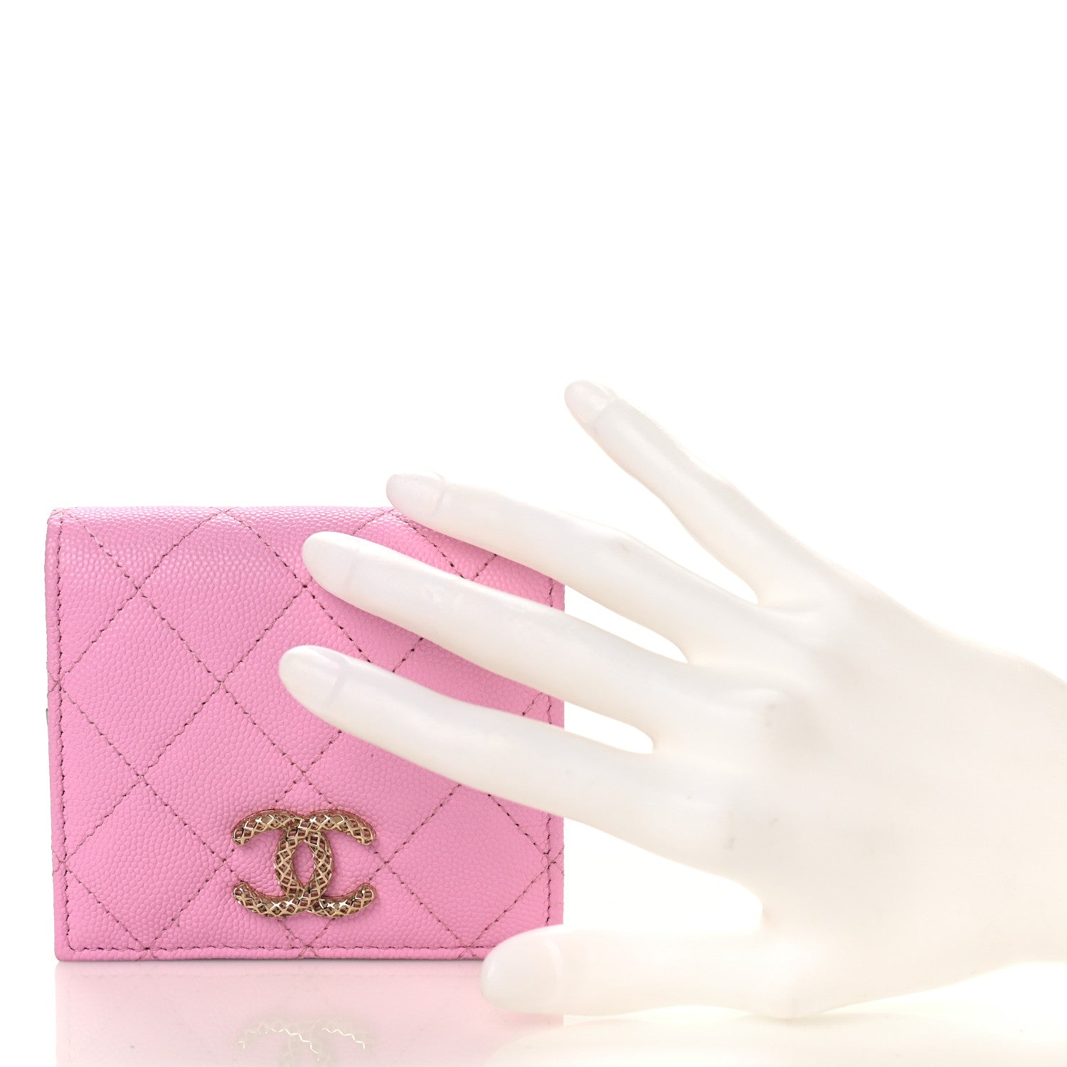 Chanel Caviar Metal Perforated Quilted CC Compact Bi-Fold Flap Wallet Lilac Light Green 2 of 10