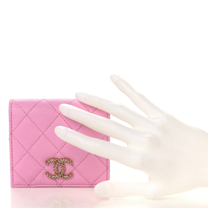 Chanel Caviar Metal Perforated Quilted CC Compact Bi-Fold Flap Wallet Lilac Light Green 2 of 10