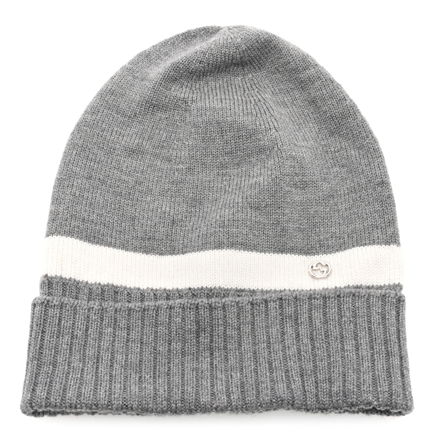 Gucci Wool Tricot Knit New Port Beanie Hat M Graphite Ivory 1 of 5