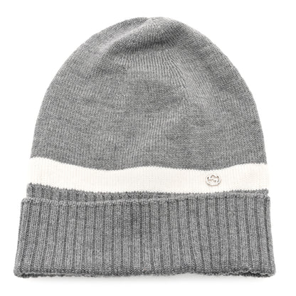 Gucci Wool Tricot Knit New Port Beanie Hat M Graphite Ivory 1 of 5