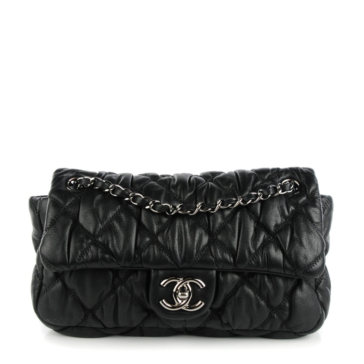 Calfskin Small Bubble Quilt Flap Bag Black