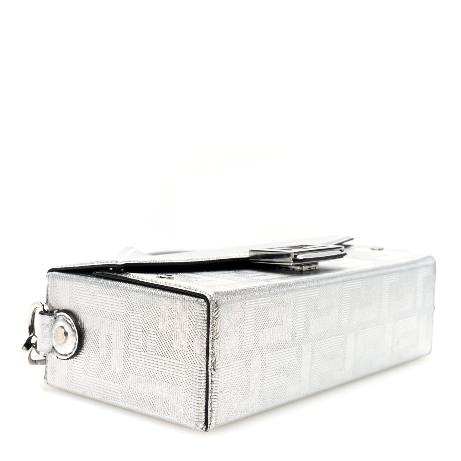 Fendi Vitello Catalan Mirror FF 1974 Baguette Soft Trunk Argento 4 of 9
