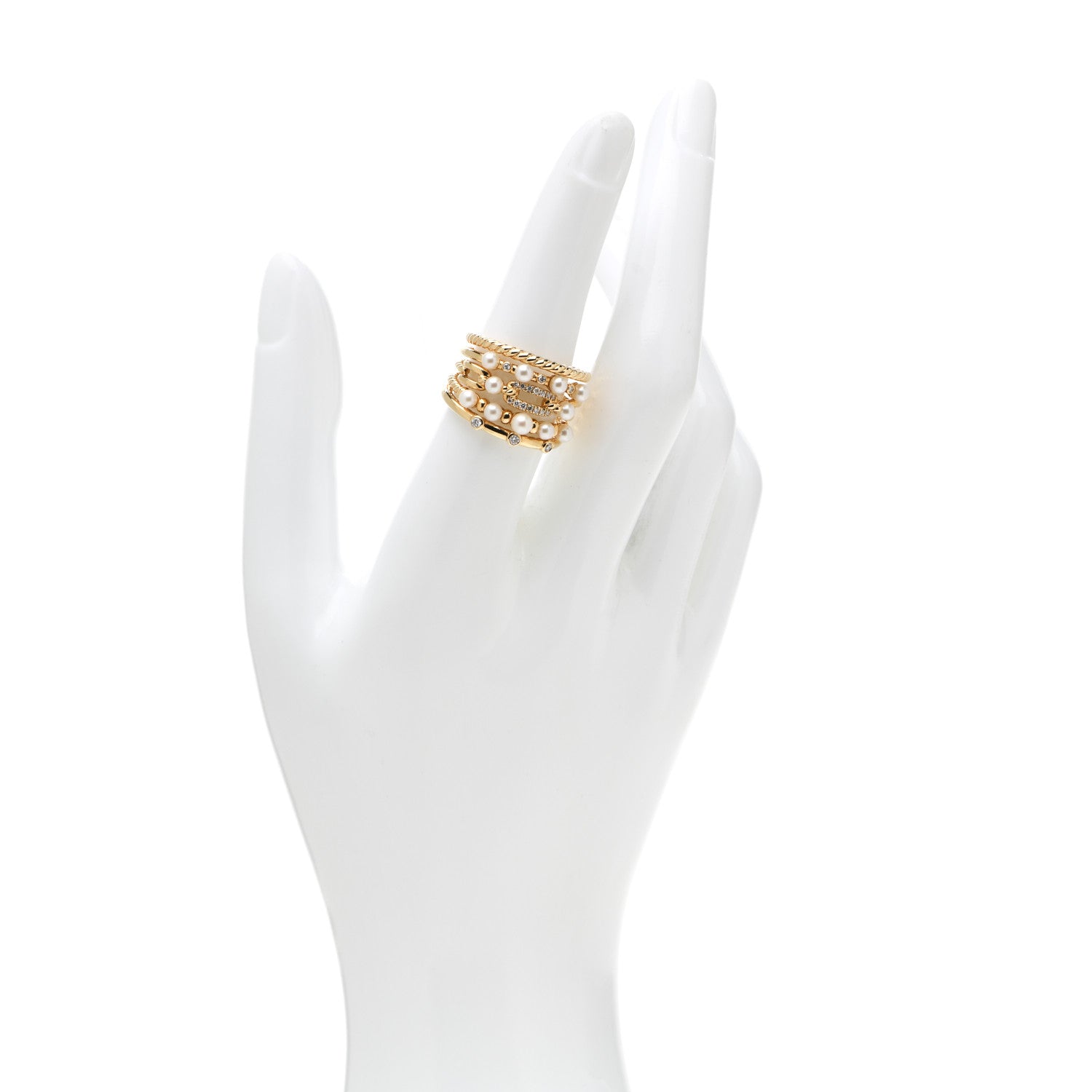 David Yurman 18K Yellow Gold Diamond Pearl 16mm Petite Perle Multi-Row Ring 54 7 2 of 4
