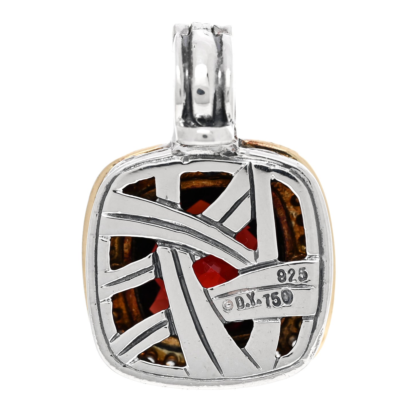 Sterling Silver 18K Yellow Gold Diamond Garnet 11mm Albion Enhancer Pendant