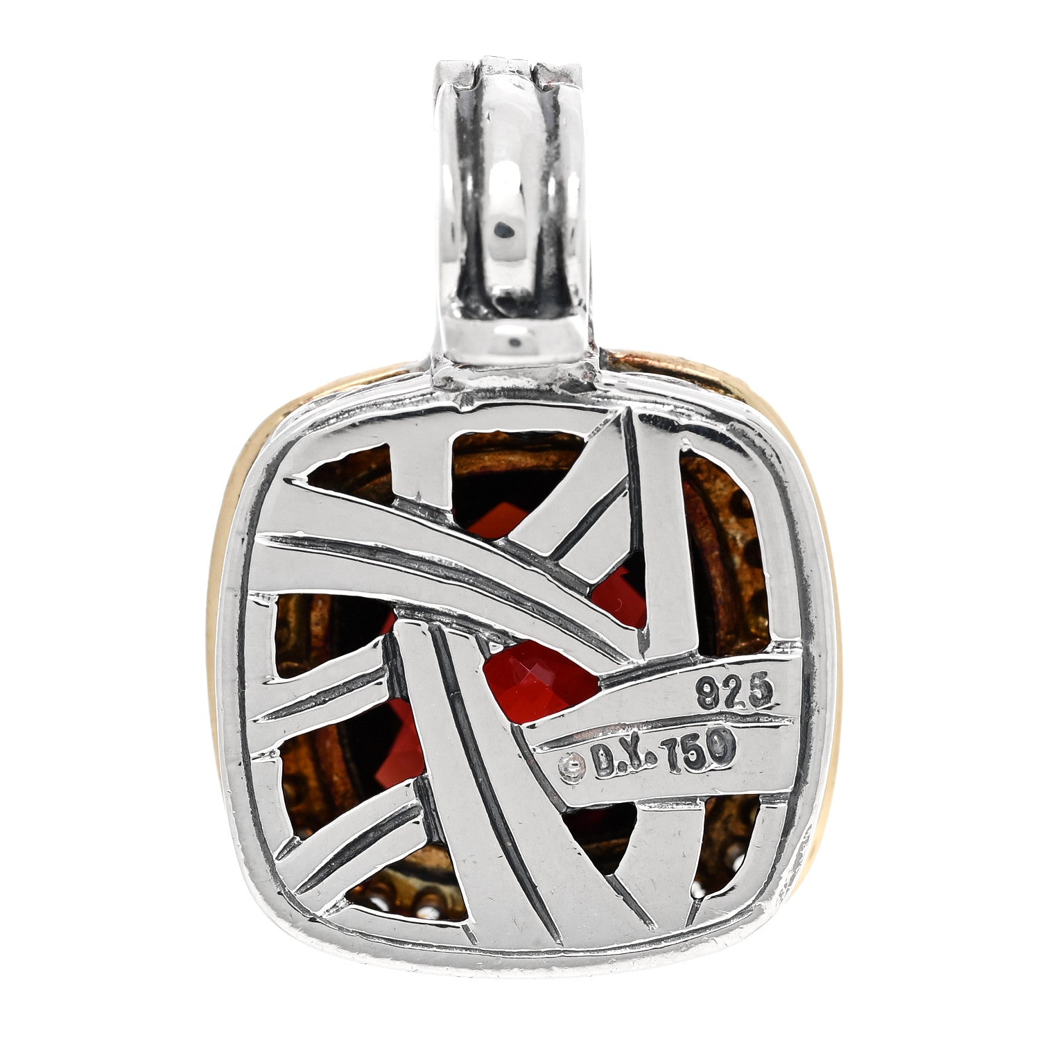 David Yurman Sterling Silver 18K Yellow Gold Diamond Garnet 11mm Albion Enhancer Pendant 3 of 3