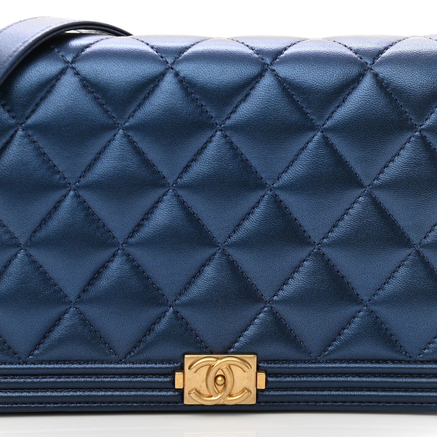 Chanel Metallic Lambskin Quilted Boy Wallet On Chain WOC Blue 9 of 15