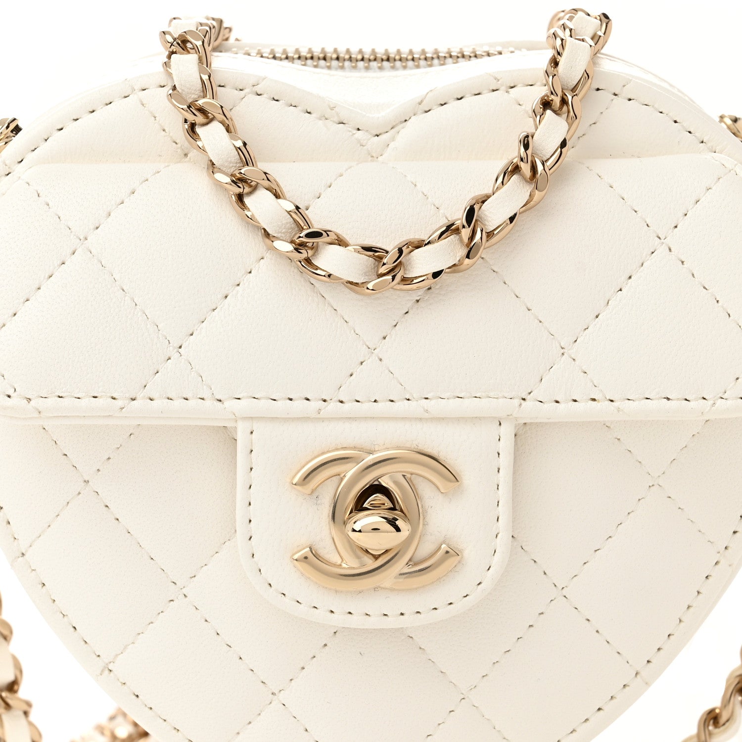 Chanel Lambskin Quilted CC In Love Heart Clutch With Chain White 8 of 11