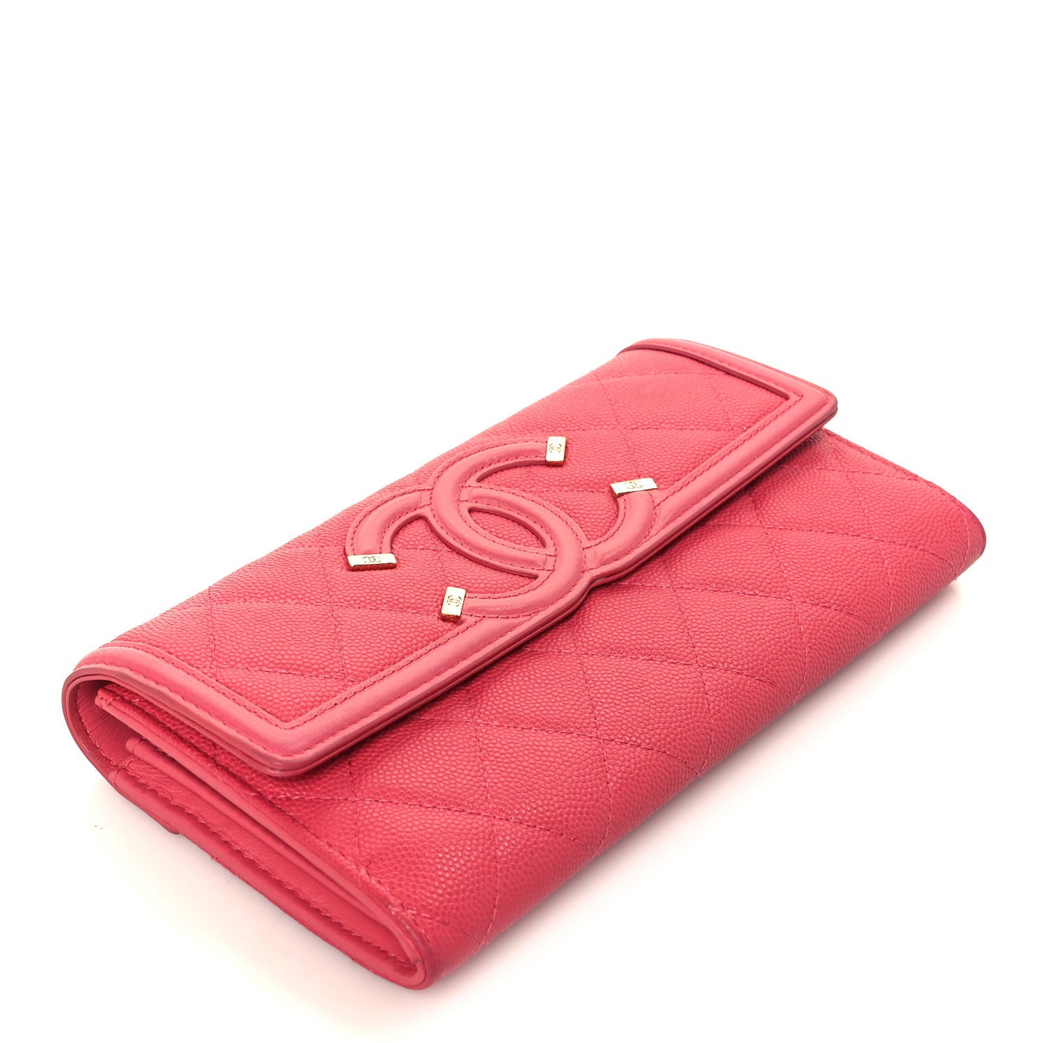 Chanel Caviar Quilted Large Filigree Gusset Flap Wallet Pink 4 of 9
