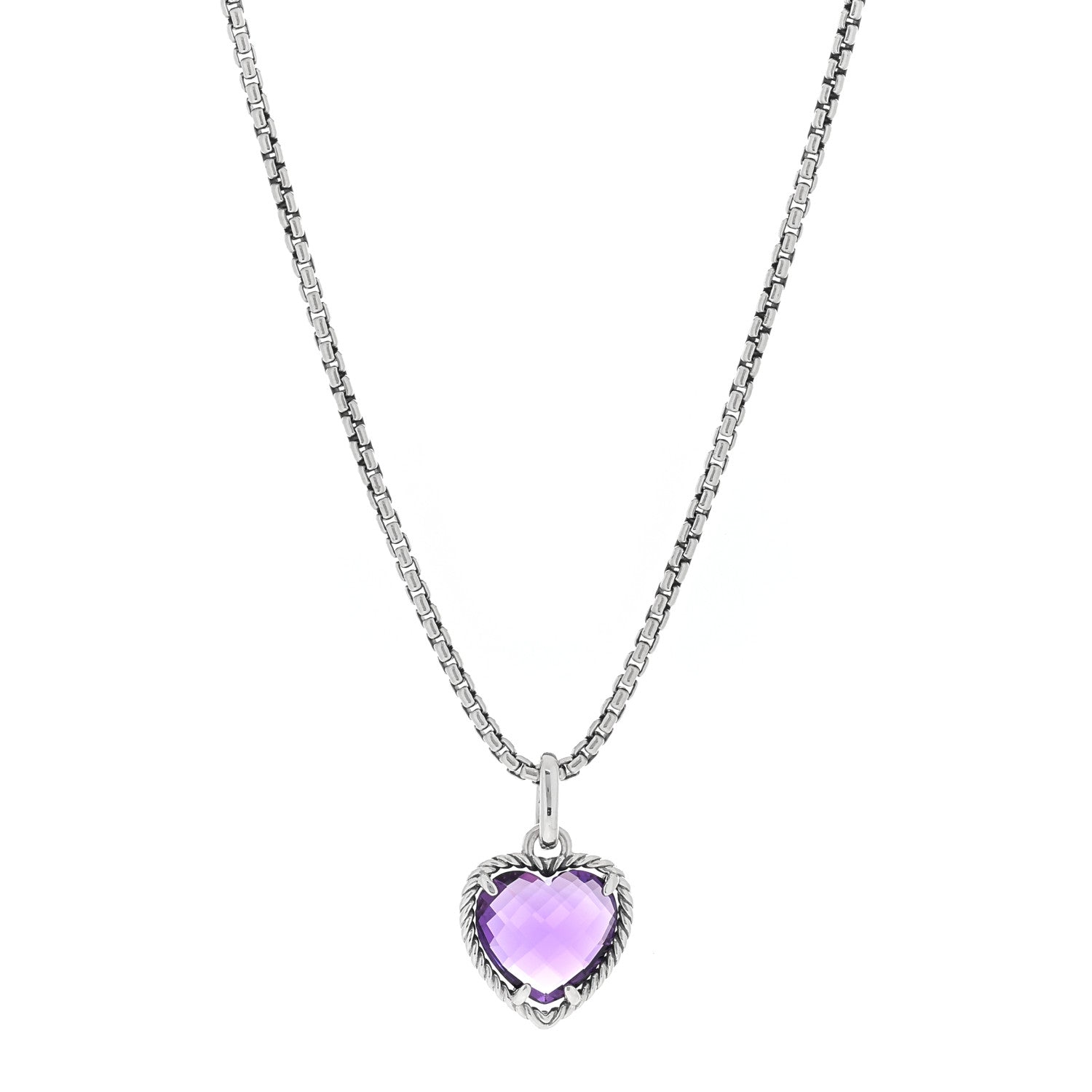 David Yurman Sterling Silver Amethyst Cable Heart Pendant Necklace 1 of 3