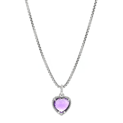 David Yurman Sterling Silver Amethyst Cable Heart Pendant Necklace 1 of 3