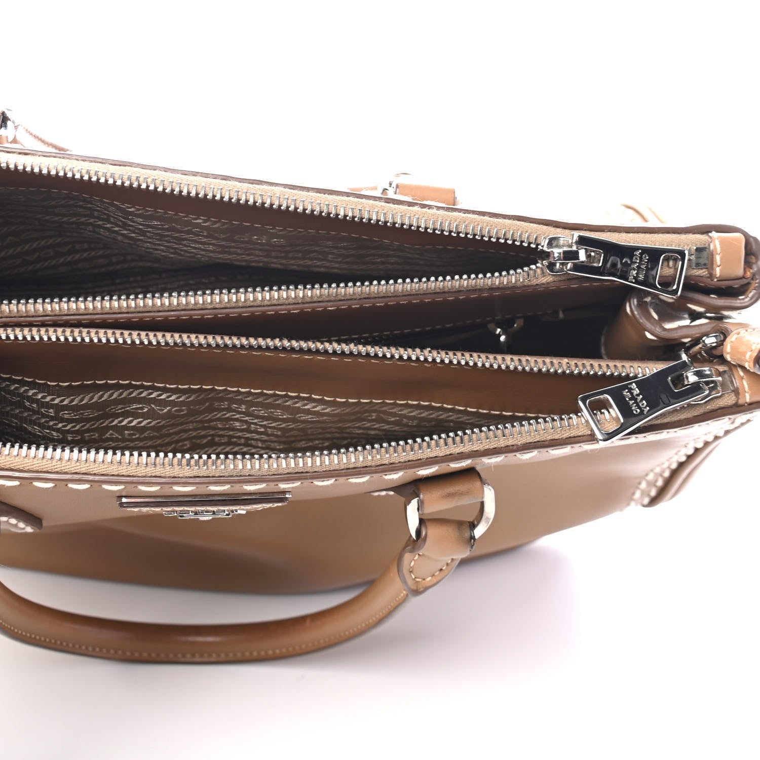 Prada City Calf Hand Stitched Medium Galleria Double Zip Tote Caramel 4 of 6