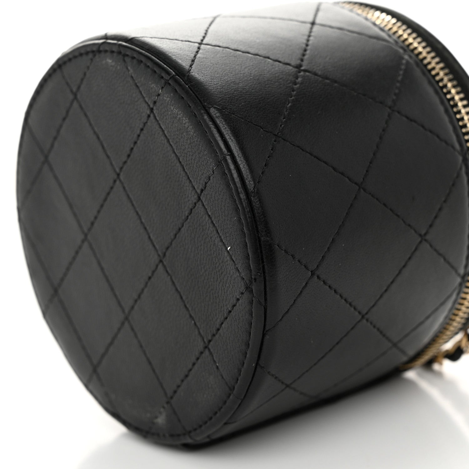 Chanel Lambskin Quilted Round Small Vanity Case With Chain Black 10 of 11