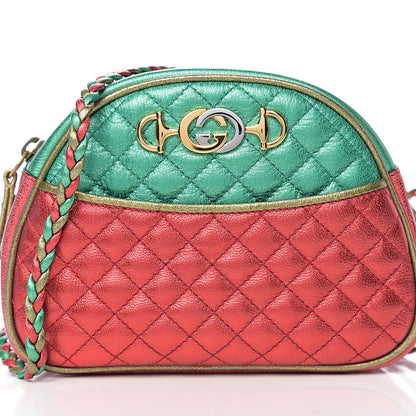 Gucci Laminated Nappa Trapuntata Mini Zumi Dome Shoulder Bag Rosso Jasmine Green Rame 9 of 10