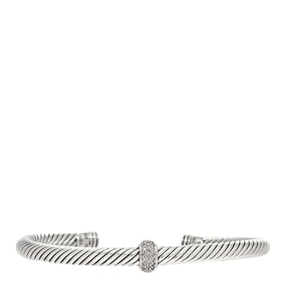 David Yurman Sterling Silver Diamond 5mm Cable Classics Station Bracelet 1 of 4