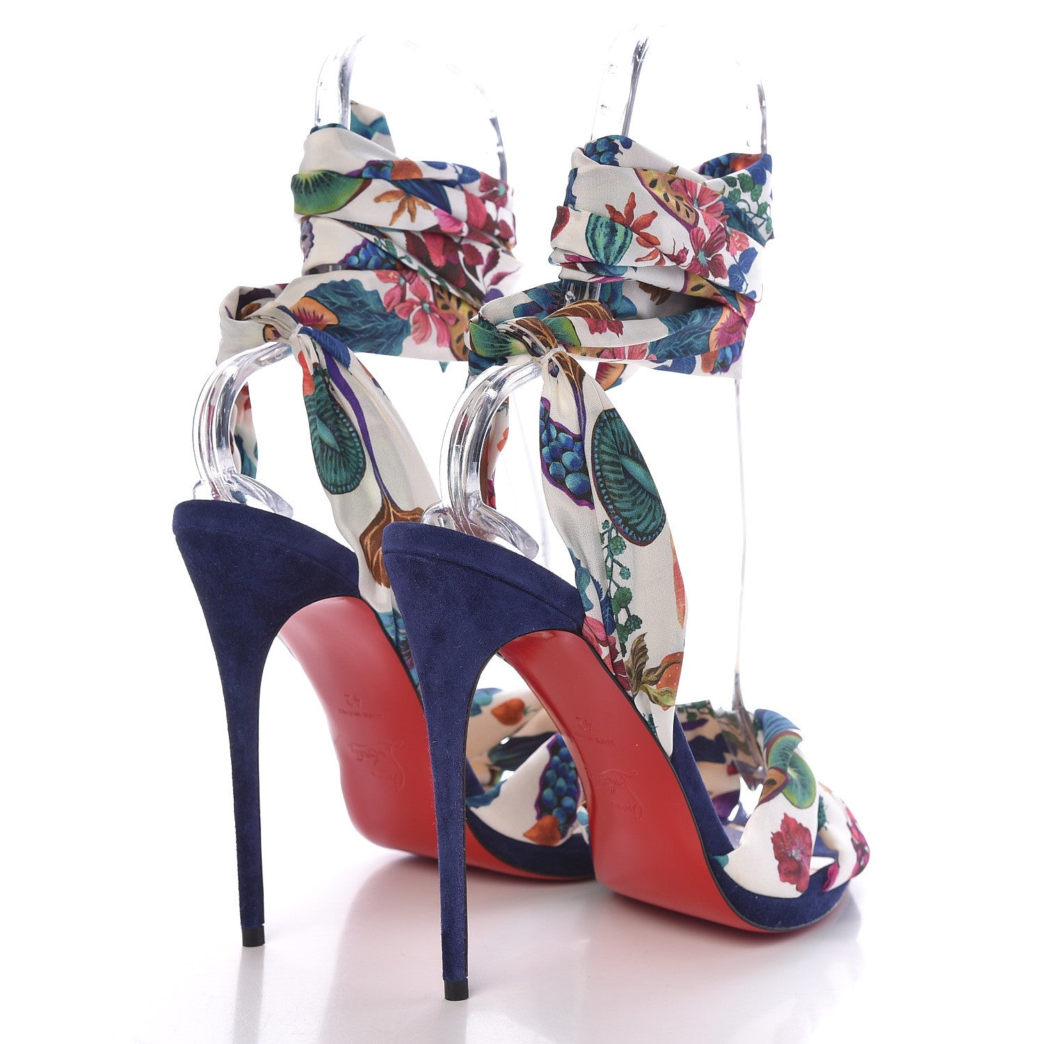 Christian Louboutin Veau Velours Crepe Verger Tres Frais 120 Sandals 42 Blue Multi 4 of 10