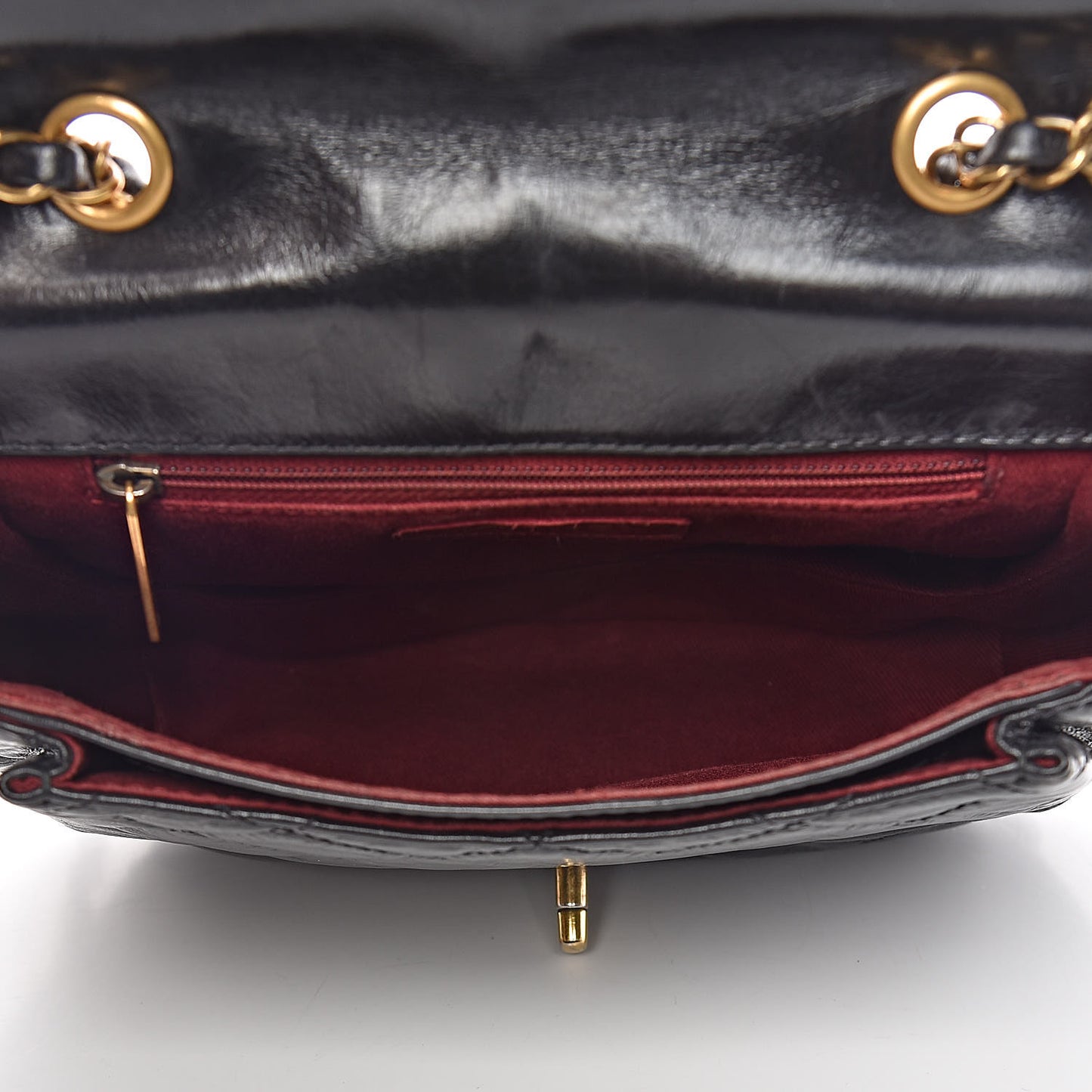 Glazed Calfskin Quilted Medium Bubble CC Flap Black