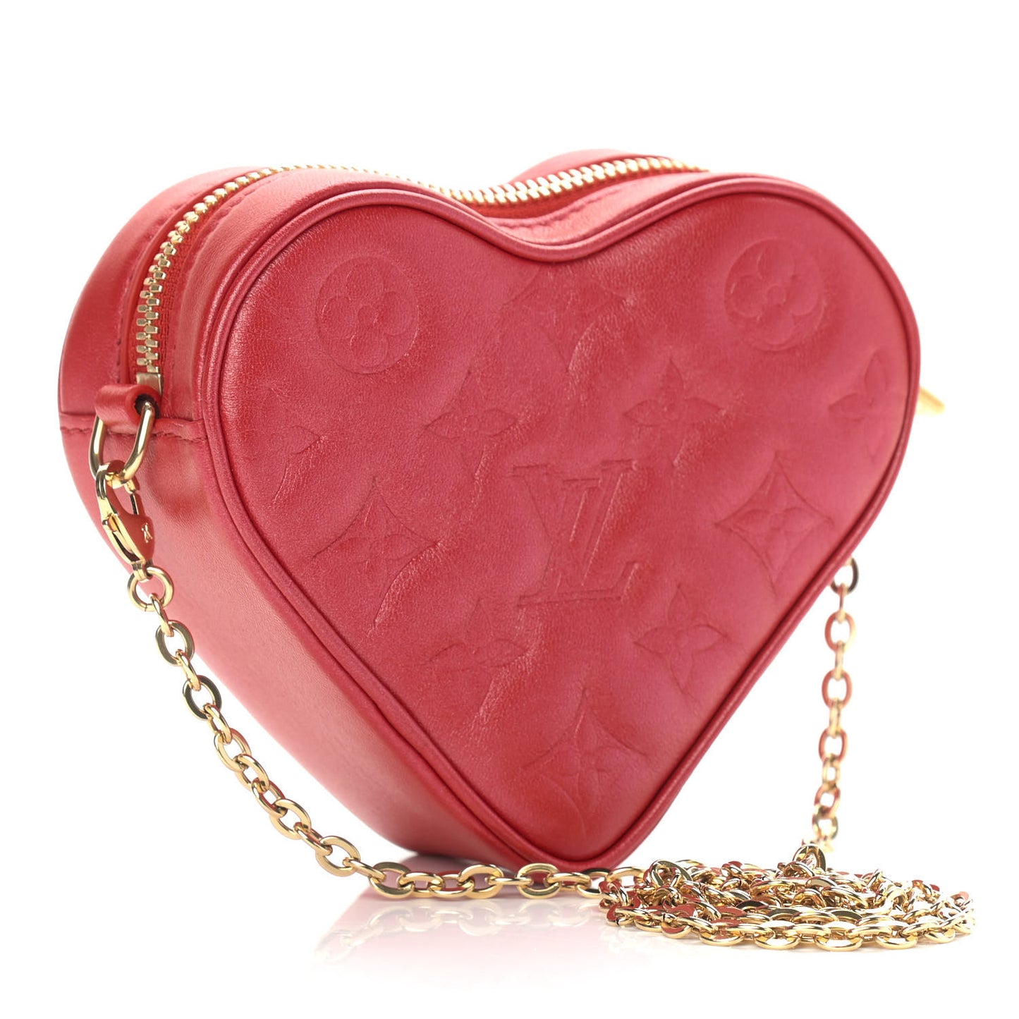 Lambskin Embossed Monogram Fall In Love Sac Coeur Heart Chain Bag Lipstick Red