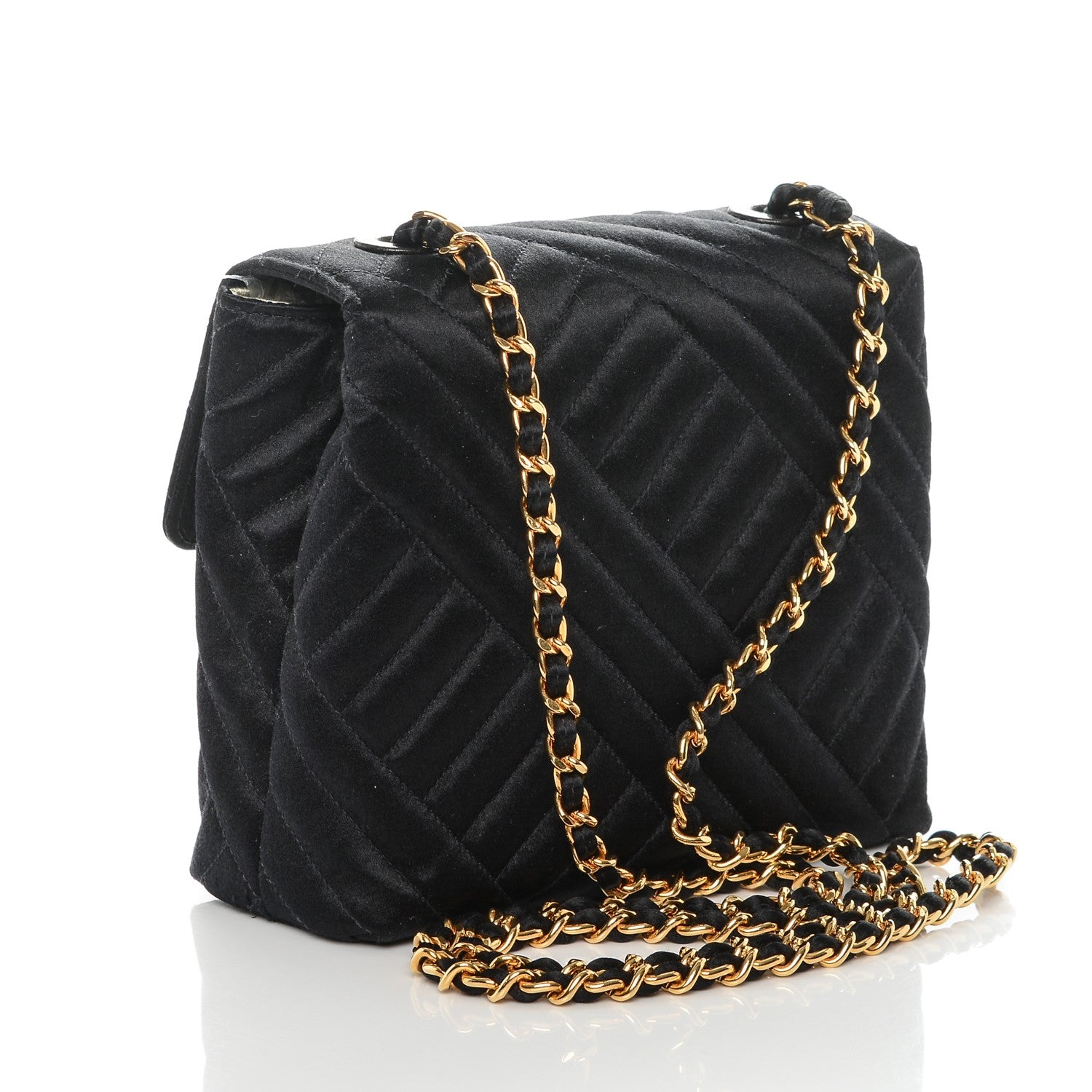 Chanel Satin Diagonal Quilted Mini Square Flap Black 3 of 8