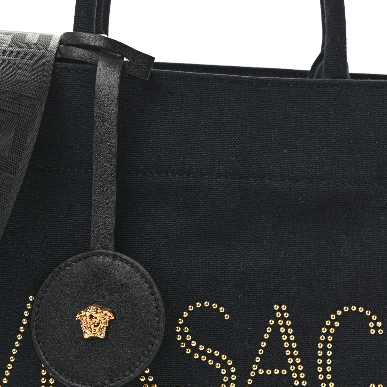 Versace Canvas Studded Small Logo Tote Bag Black 7 of 11