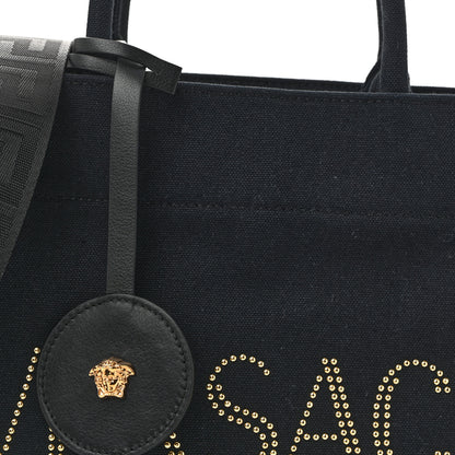 Versace Canvas Studded Small Logo Tote Bag Black 7 of 11