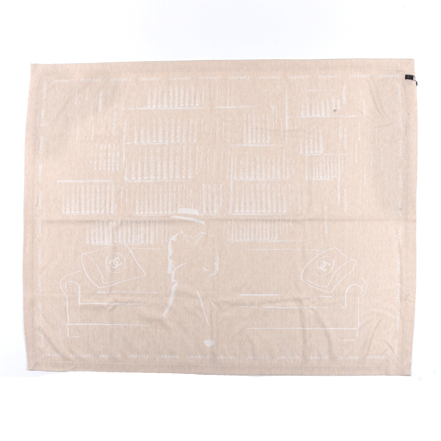 Chanel Wool Silk Lightweight Throw Blanket Beige 4 of 8