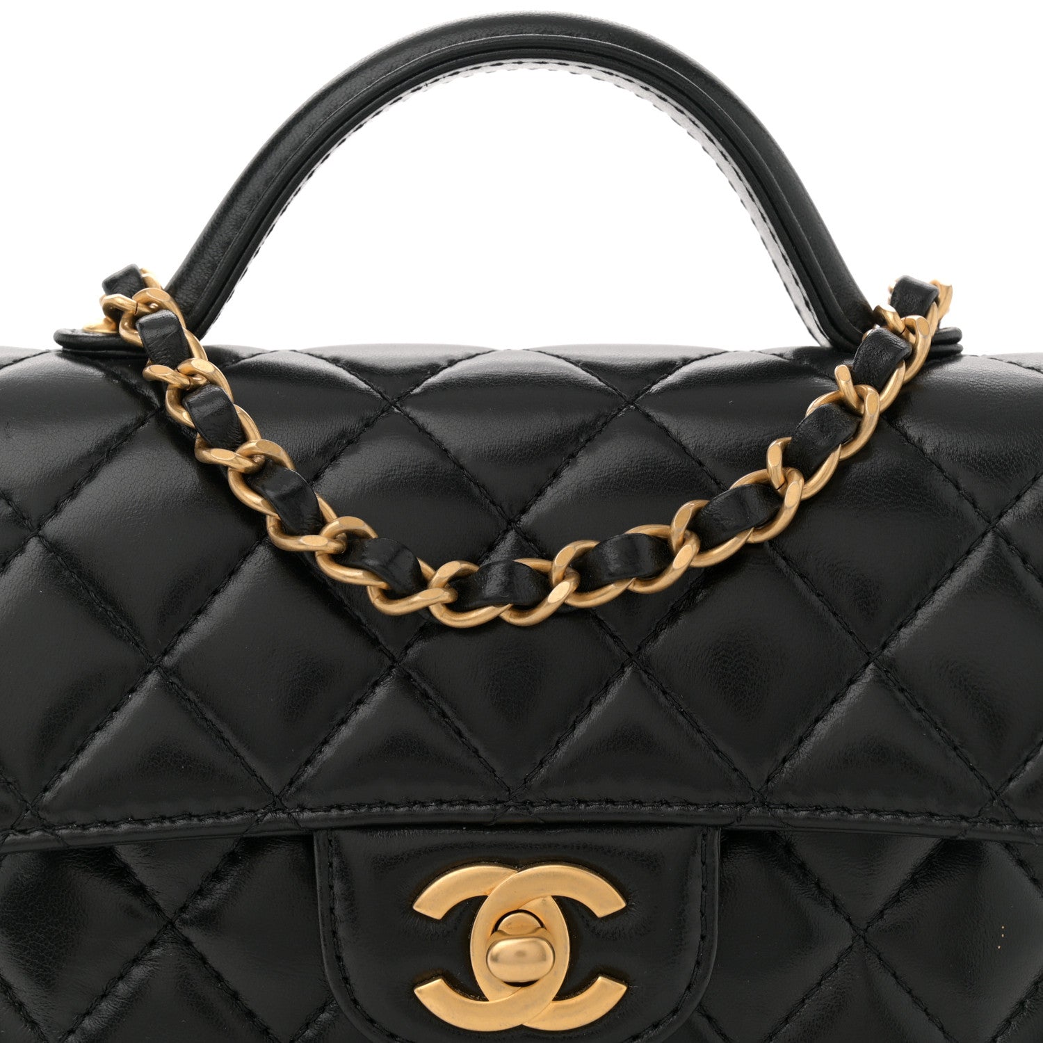 Chanel Lambskin Quilted Small Flap Top Handle Bag Black 8 of 13