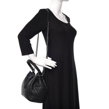 Chanel Deerskin Chevron Small CC Chain Bucket Bag Black 2 of 10