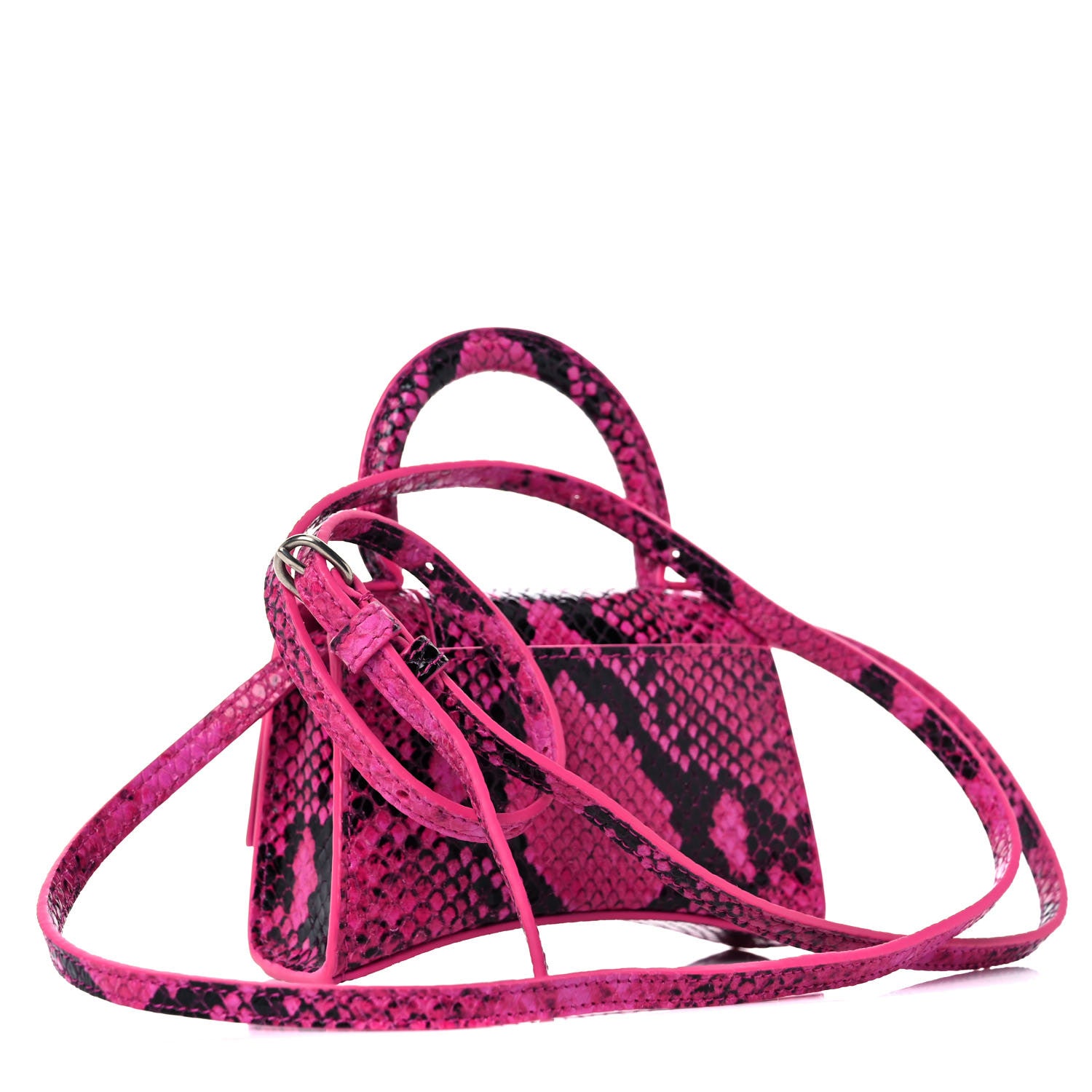 Balenciaga Shiny Calfskin Python Effect Hourglass Top Handle Bag Mini Fuchsia Black 3 of 10