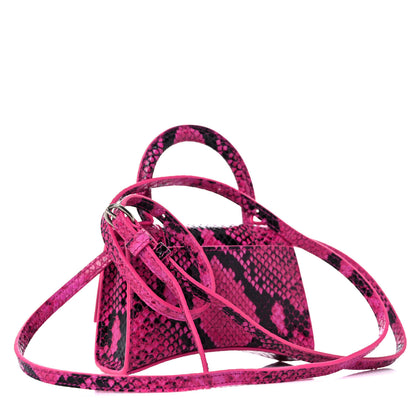 Balenciaga Shiny Calfskin Python Effect Hourglass Top Handle Bag Mini Fuchsia Black 3 of 10