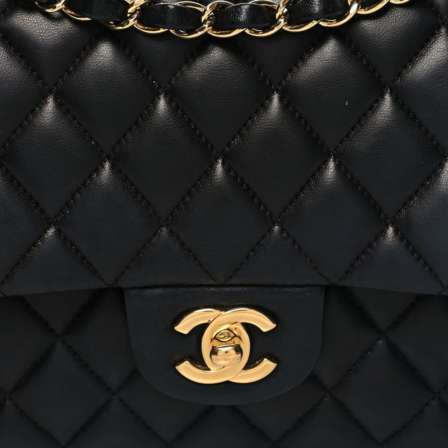 Lambskin Quilted Medium Double Flap Black