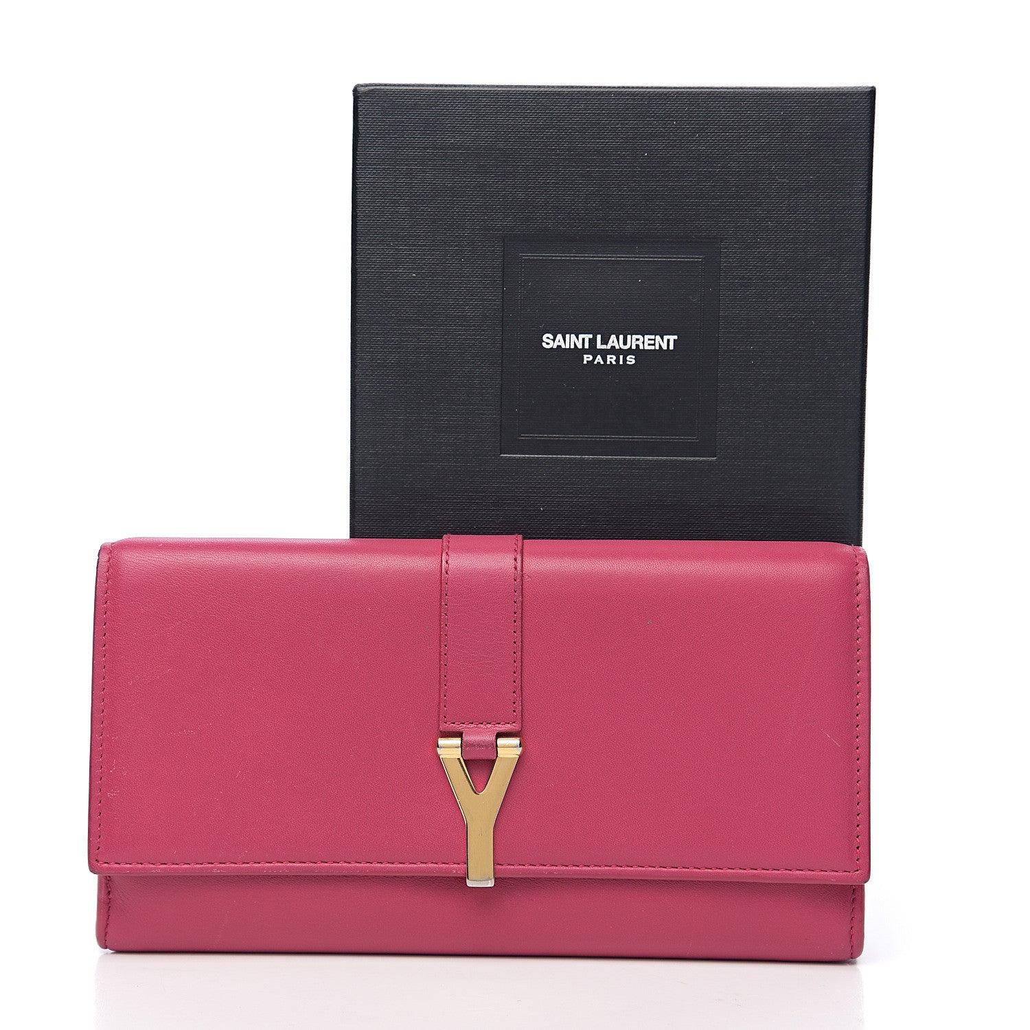 Saint Laurent Calfskin Classic Y Ligne Clutch Fuchsia 12 of 12