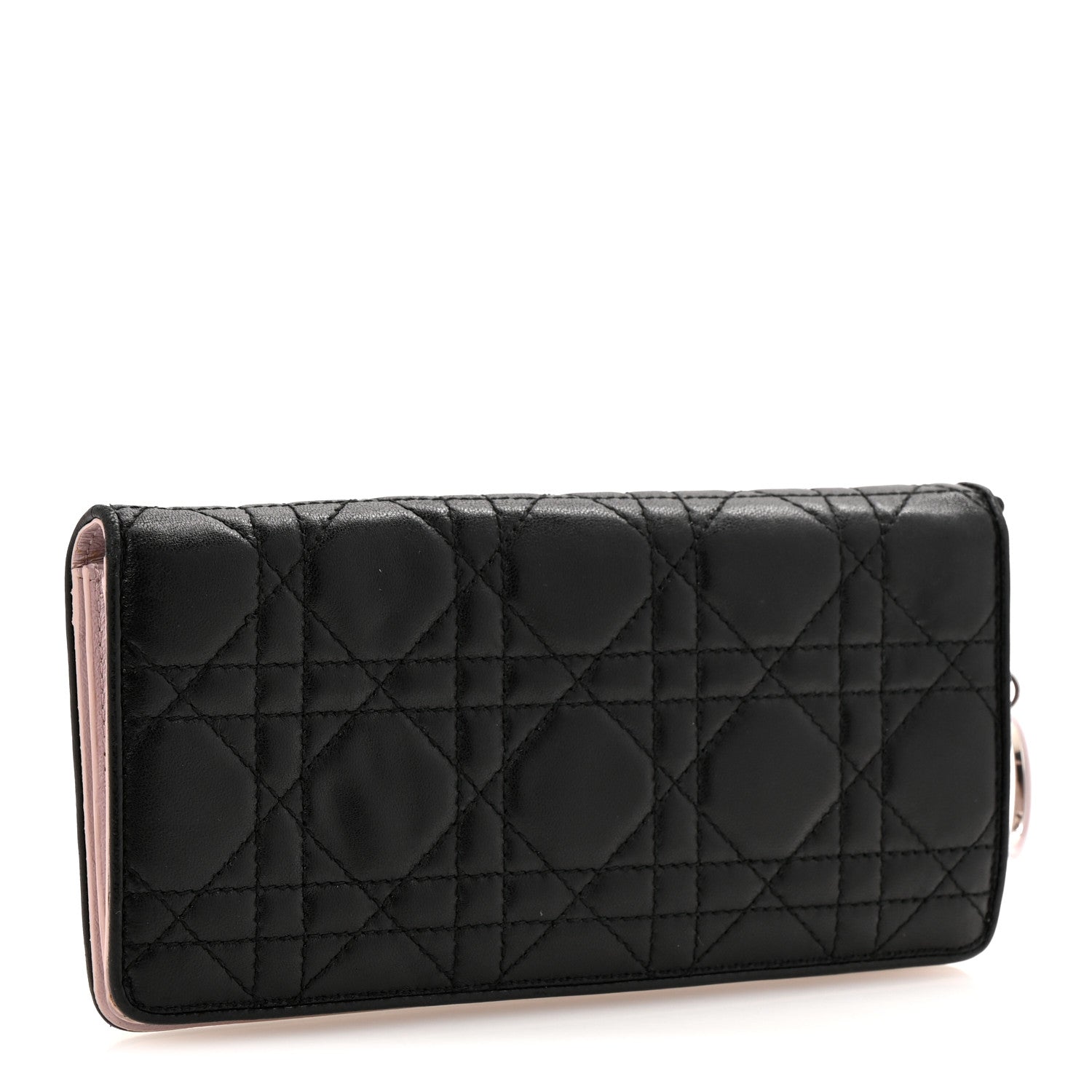 Christian Dior Lambskin Cannage Bi-Color Lady Dior Flap Card Holder Black Mauve Pink 3 of 12