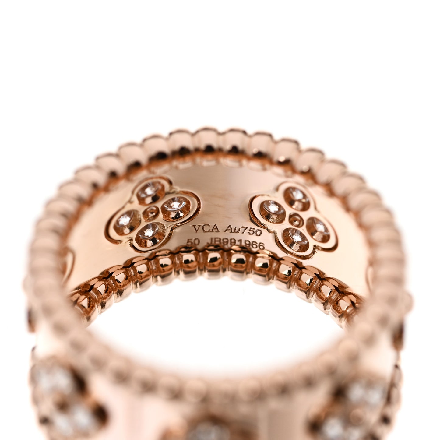 18K Rose Gold Diamond Small Perlee Clovers Ring 50/5.25