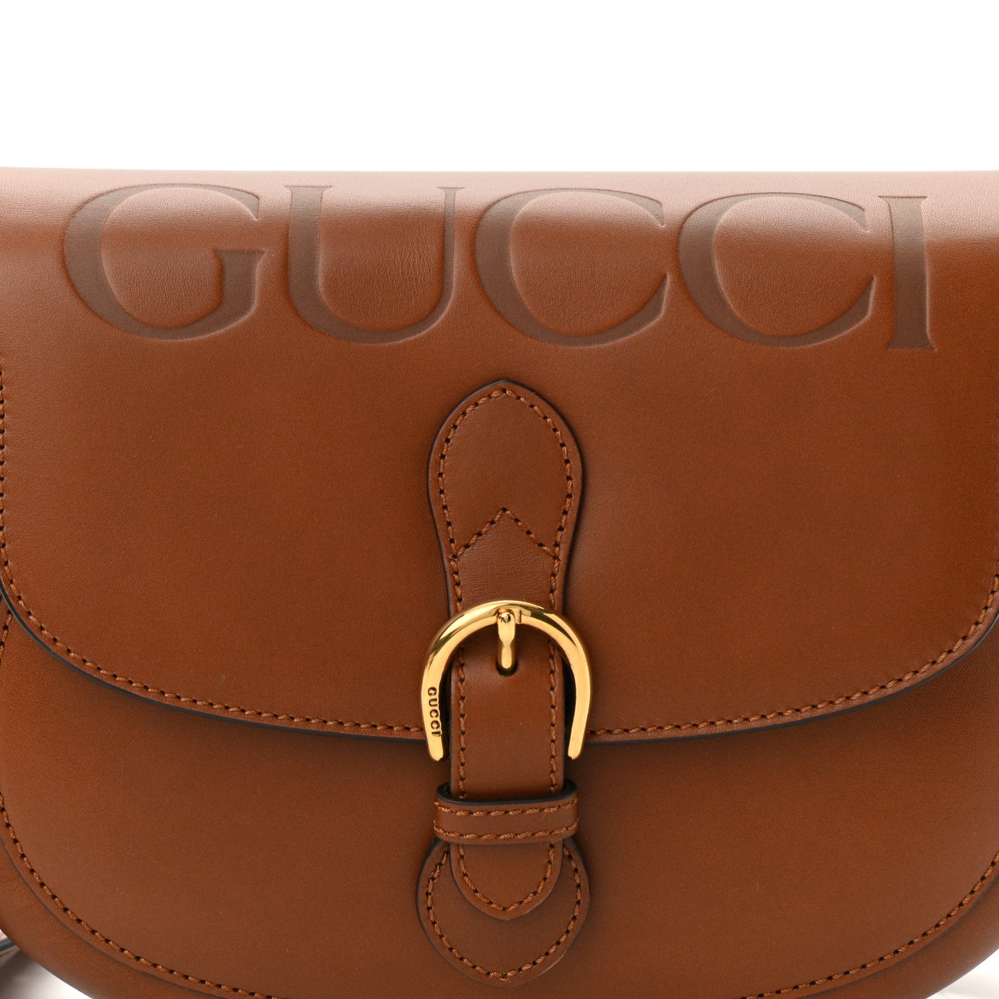 Charisma Calfskin Gucci Embossed Shoulder Flap Bag Peanut Brown