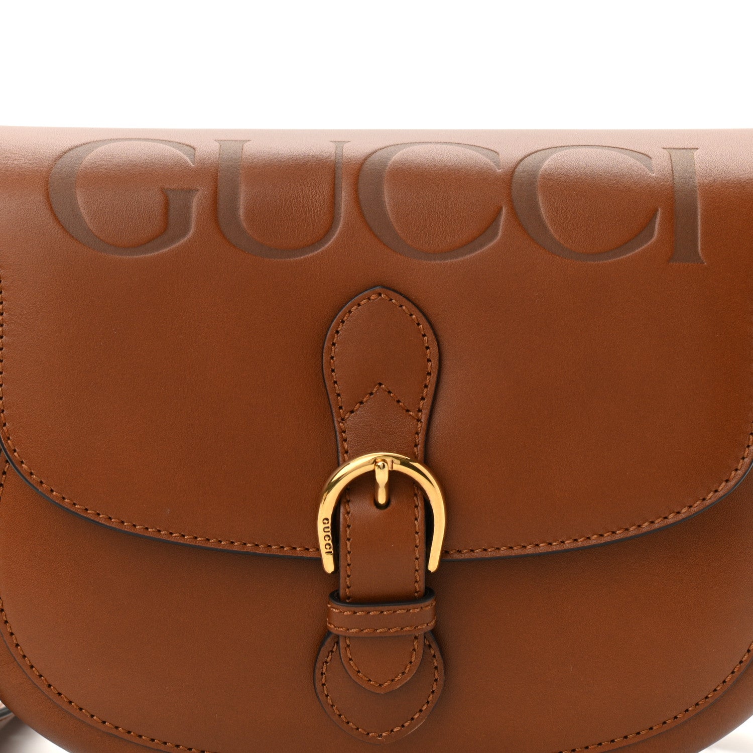Gucci Charisma Calfskin Gucci Embossed Shoulder Flap Bag Peanut Brown 8 of 10