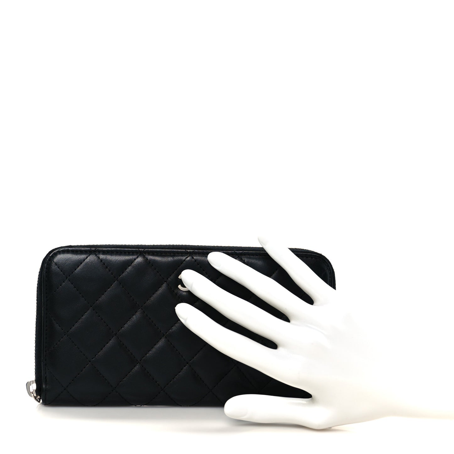 Lambskin Quilted Large Gusset Zip Around Wallet Black