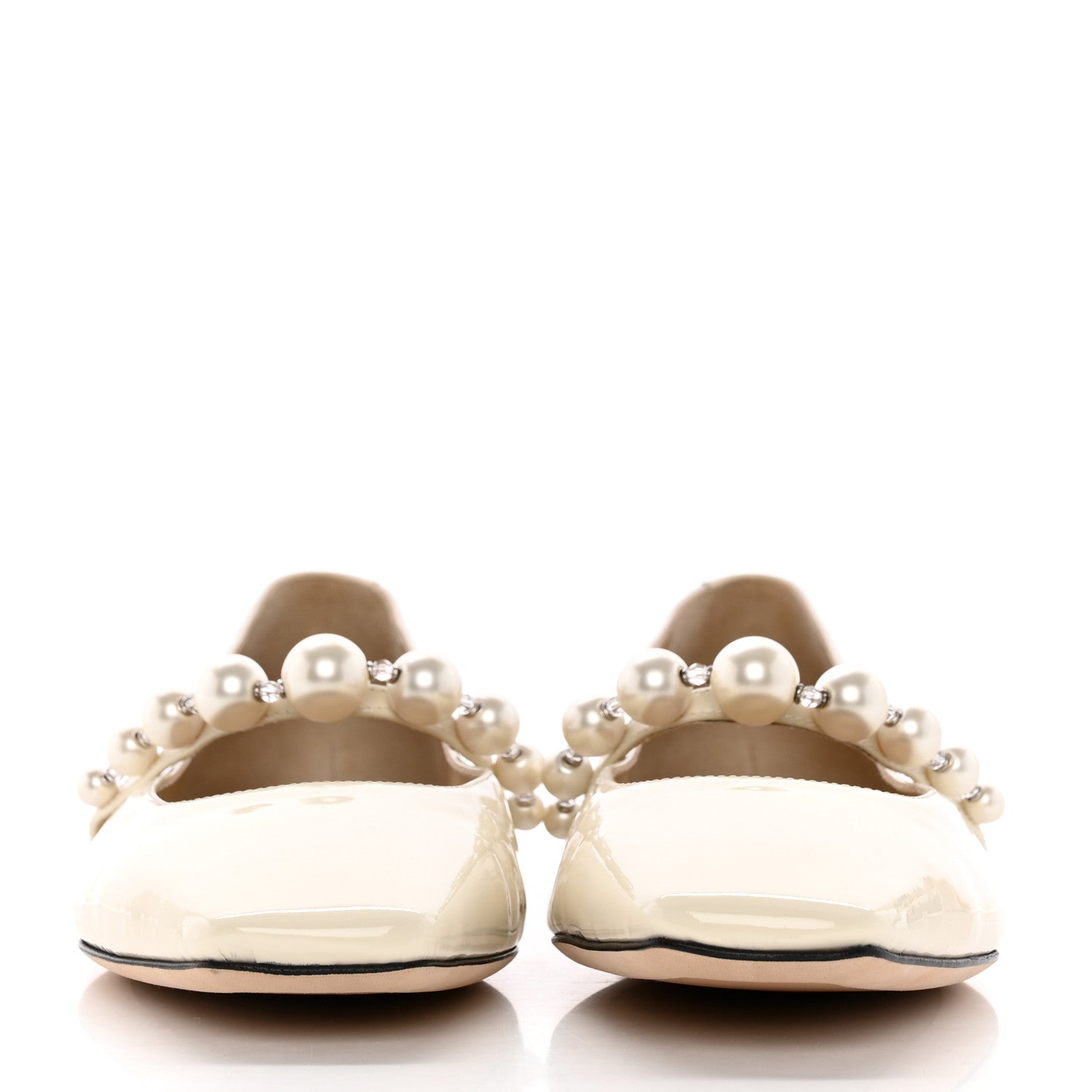 Jimmy Choo Patent Pearl Ade Mary Janes Flat 37.5 Latte White 2 of 8