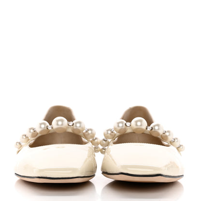 Jimmy Choo Patent Pearl Ade Mary Janes Flat 37.5 Latte White 2 of 8
