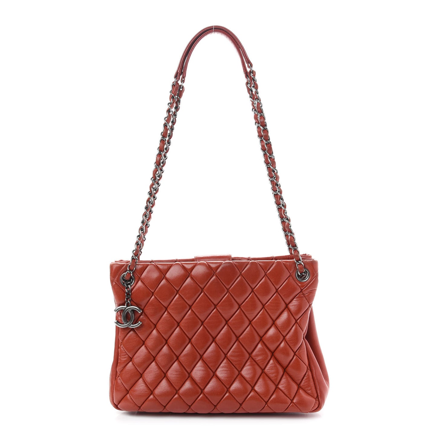 Lambskin Quilted Small New Bubble Quilt Tote Red