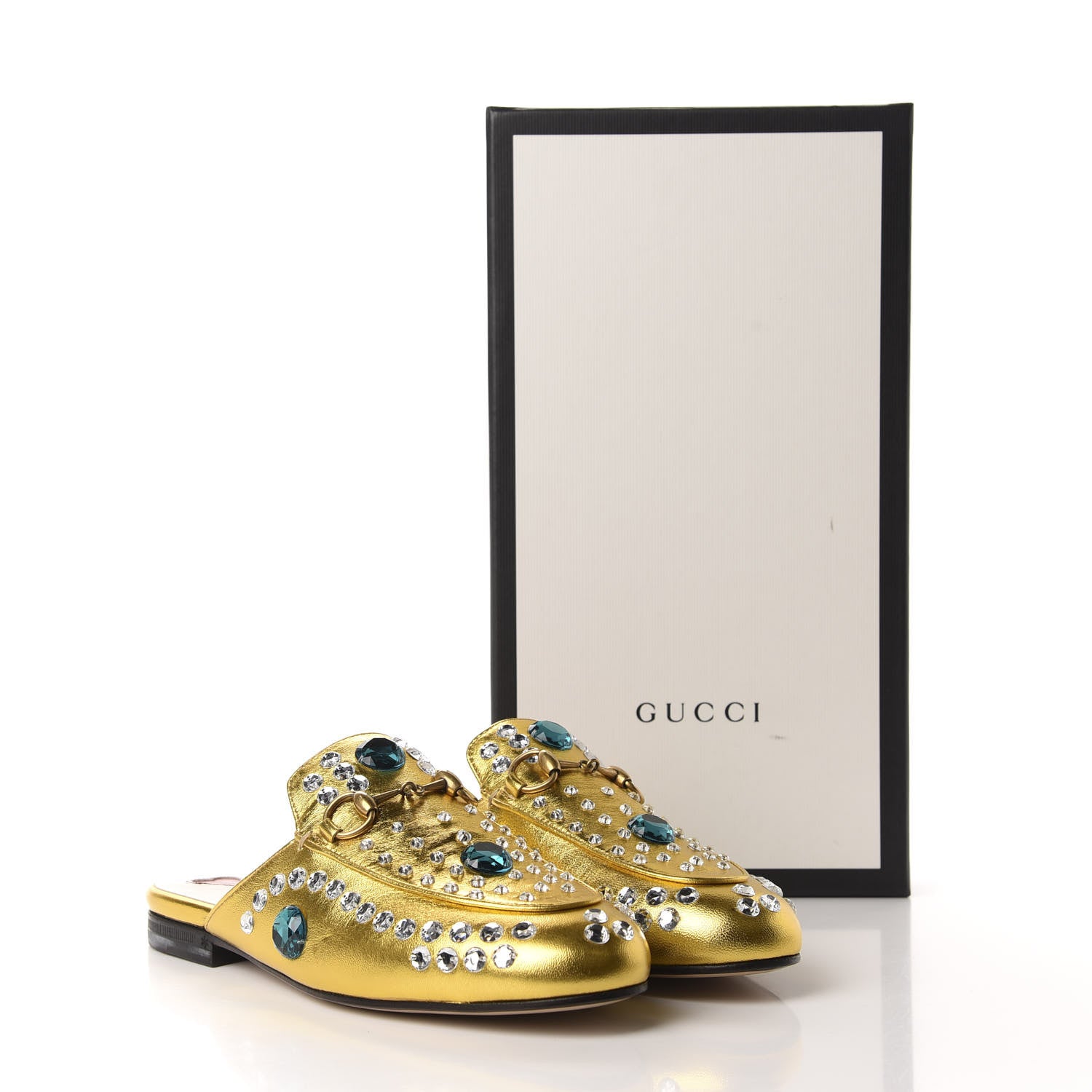 Gucci Metallic Nappa Crystal Womens Princetown Slippers 35.5 Gold 10 of 10