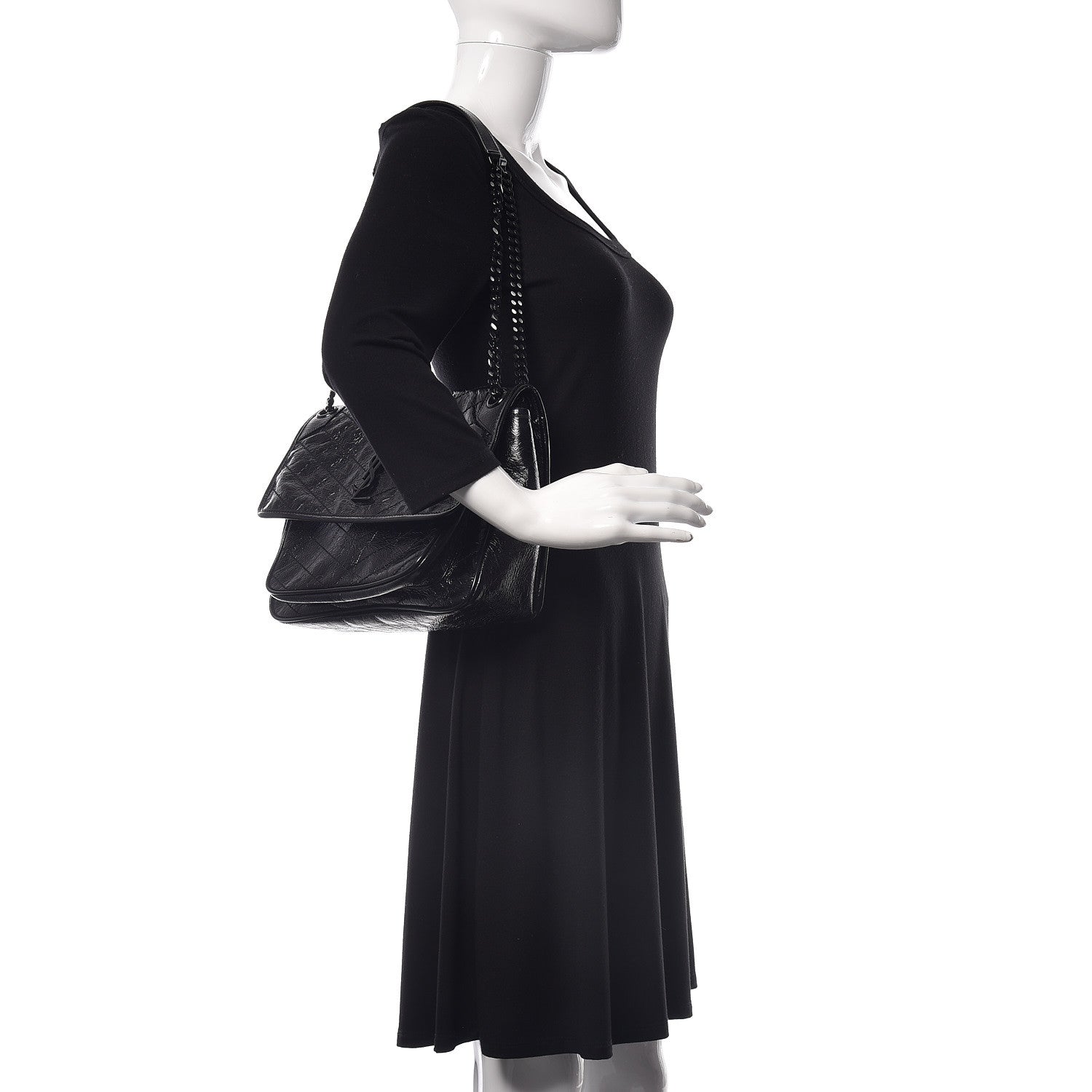 Saint Laurent Crinkled Calfskin Matelasse Monogram Medium Niki Chain Satchel Black 2 of 10