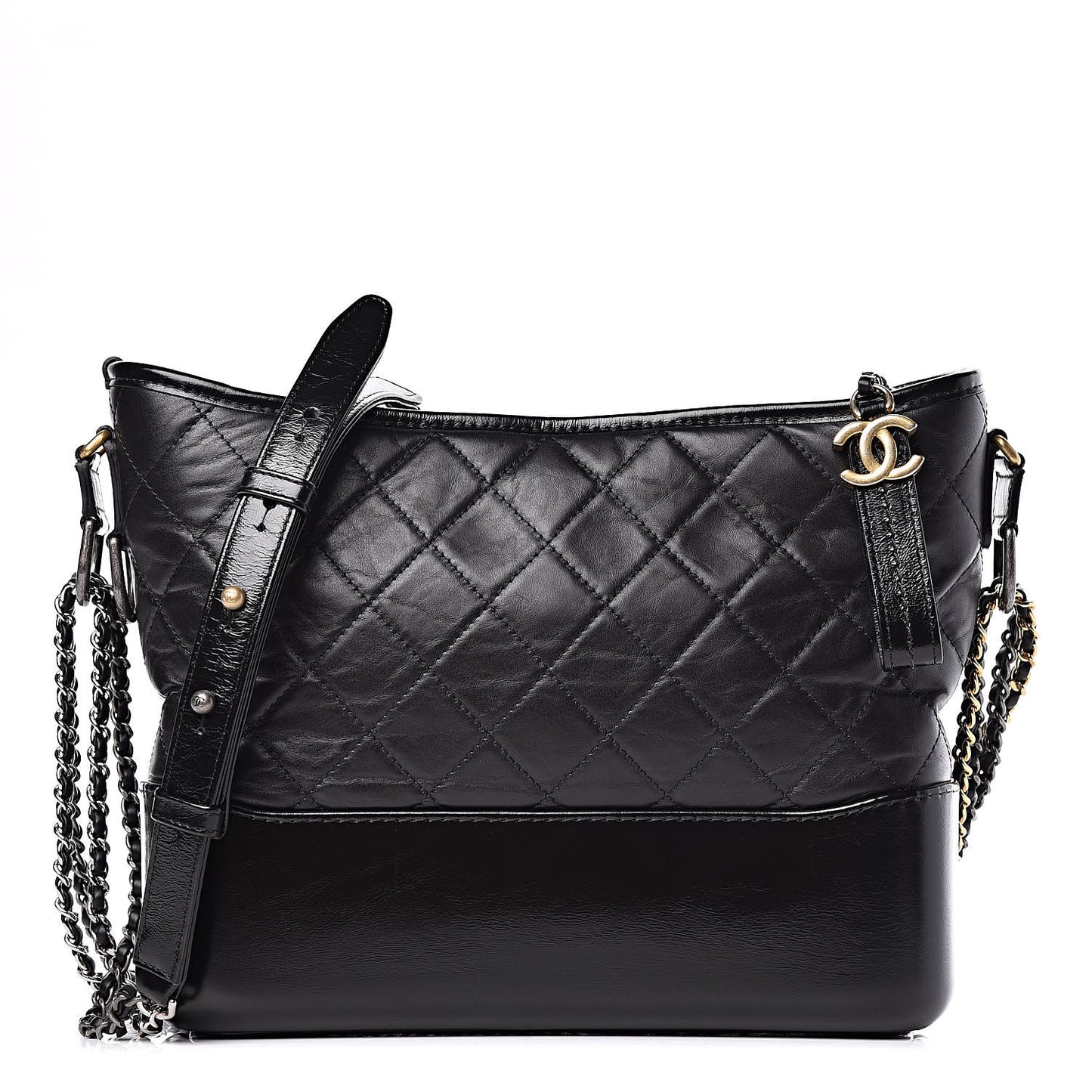 Aged Calfskin Quilted Medium Gabrielle Hobo Black