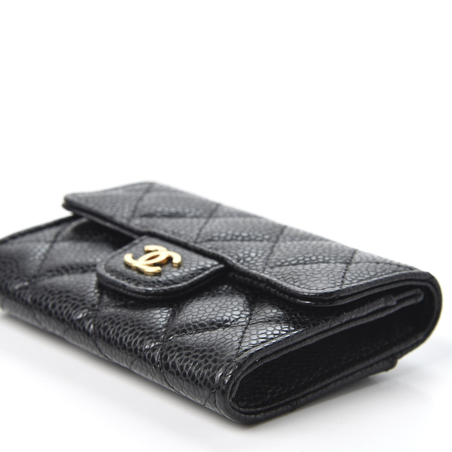 Caviar Quilted Flap Card Holder Wallet Black