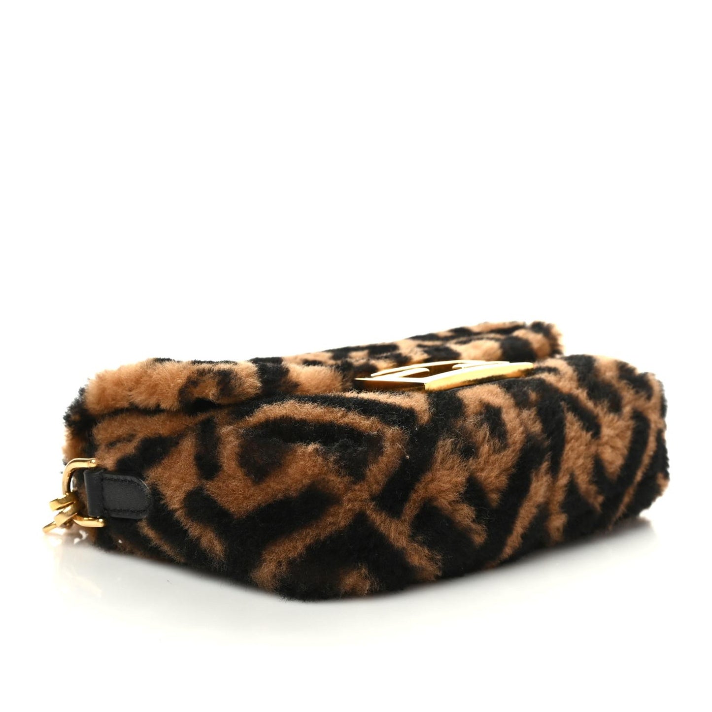Shearling Vitello Dolce Macro FF 1974 Mini Baguette Tobacco Black