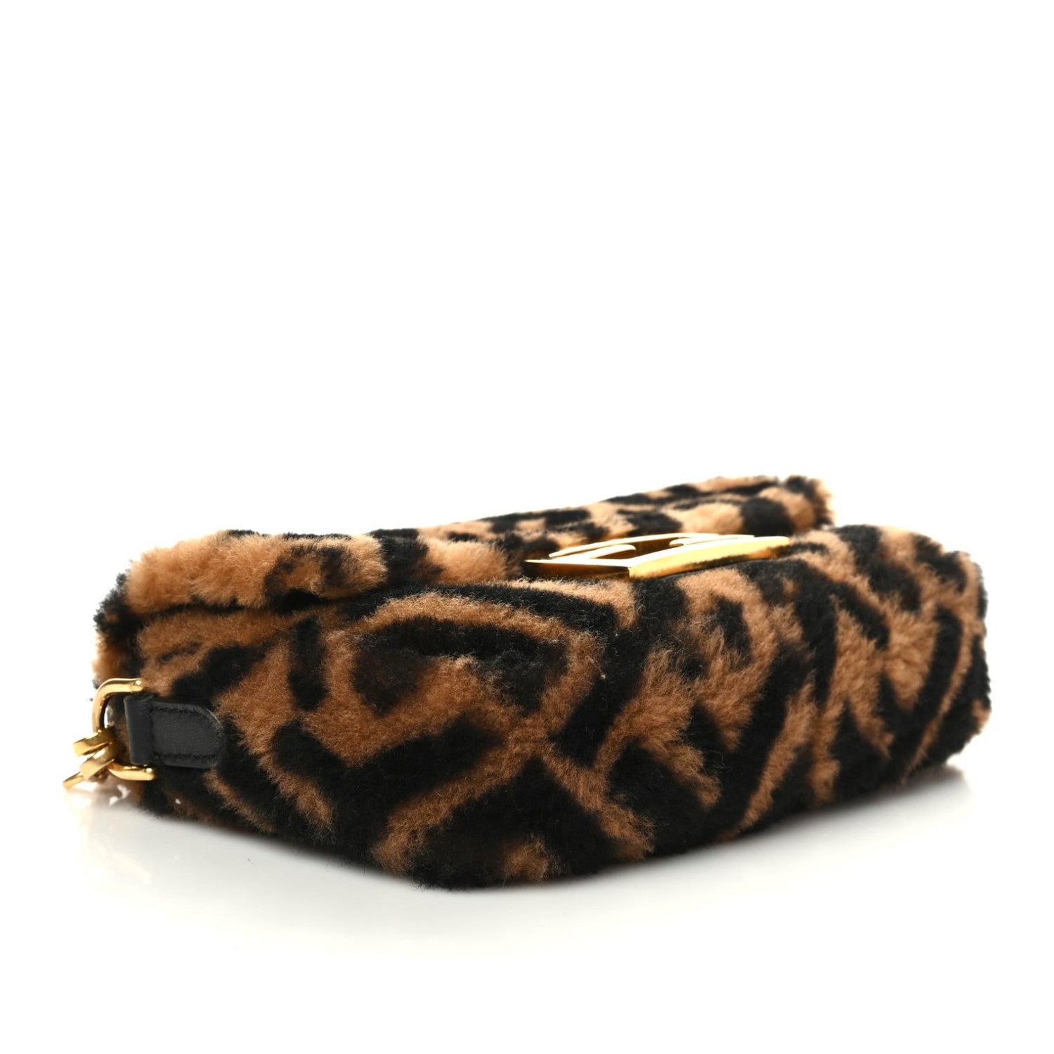Fendi Shearling Vitello Dolce Macro FF 1974 Mini Baguette Tobacco Black 4 of 10